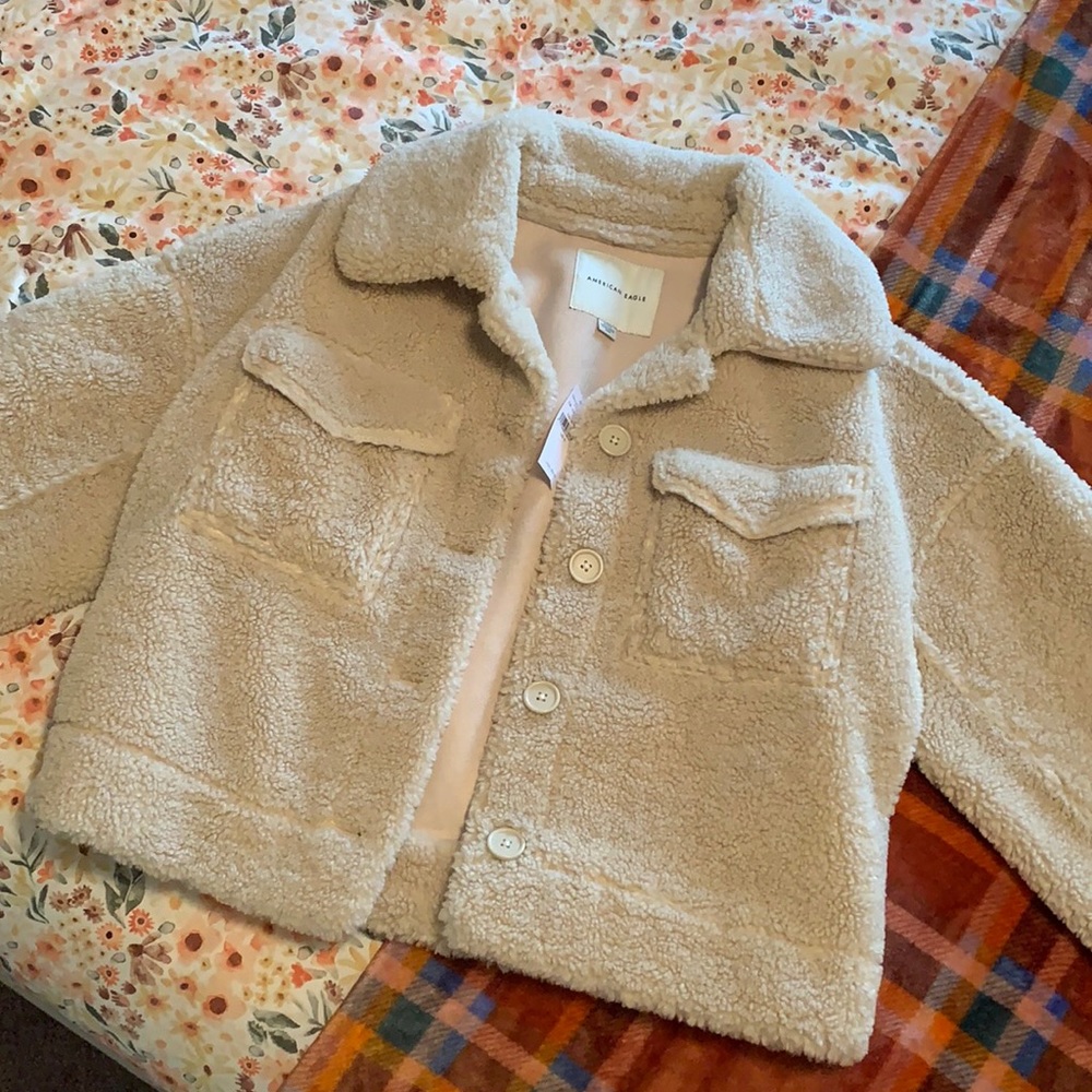 TAN TEDDY JACKET OVERSIZED